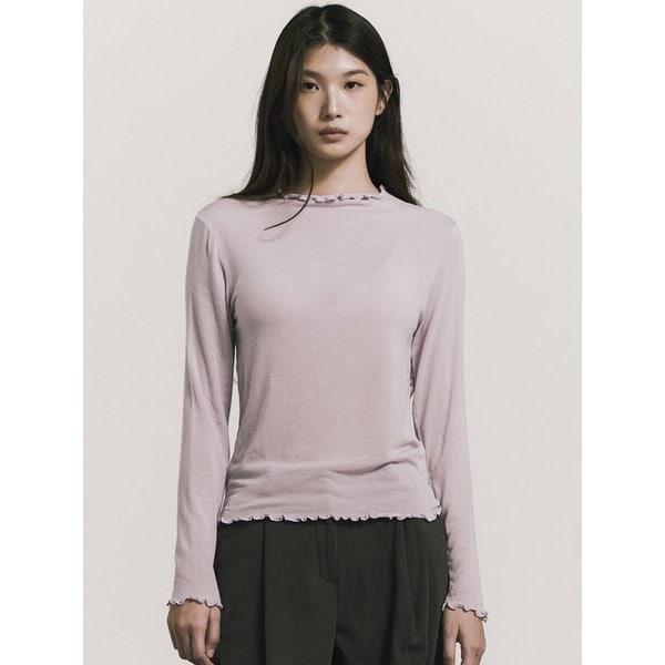SOFT FRILL EDGE LONG SLEEVE TOP_BROWN