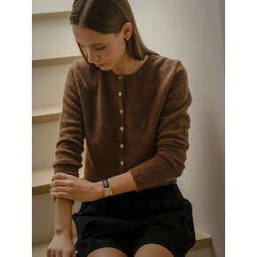 Hairy round neck cropped cardigan_Brown