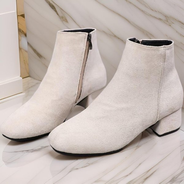 [옷자락] 여성 30대 미들힐 통굽 스웨이드 앵클부츠