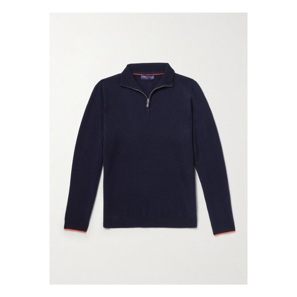 엔필 스탠리 투치 가죽 트리밍 캐시미어 실크 혼방 하프집업 스웨터 블루 46376663162945109