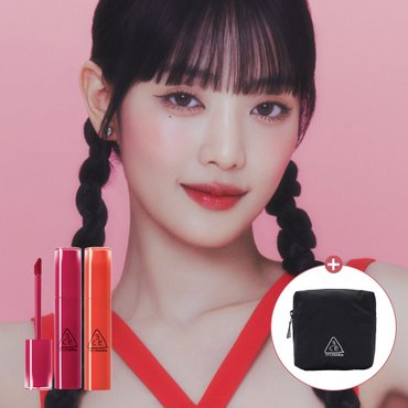 3CE LAZY POP LIP STAIN 레이지 팝 립 스테인 2개[증정]큐브 파우치 미니_Black