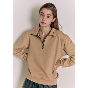 Gem in dream embroidered half zip-up sweatshirt sand beige Unisex