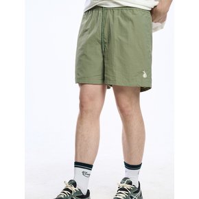 Clever Symbol Embroidered Athleisure Shorts_Khaki