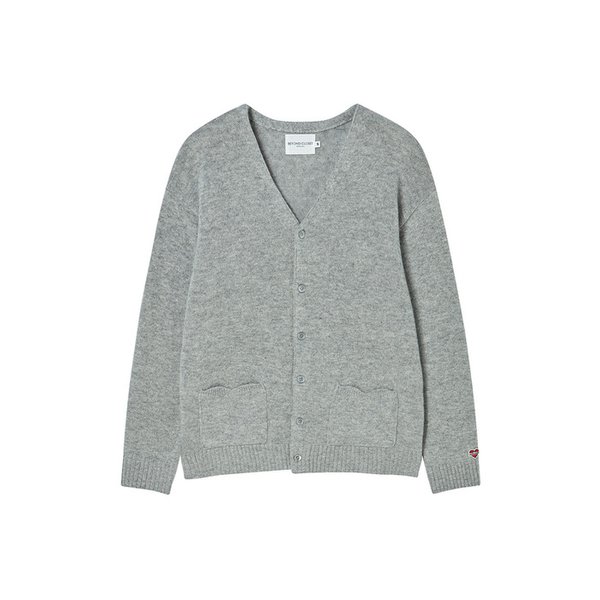 노맨틱 수퍼 파인 메리노 하트 포켓 가디건 그레이