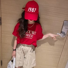 여아 초등학생 주니어 프렌치 레드 여름 티셔츠