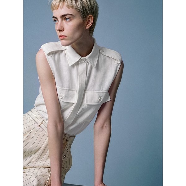 Linen Safari Sleeveless Shirt[White(UNISEX)]_UTS-SS21