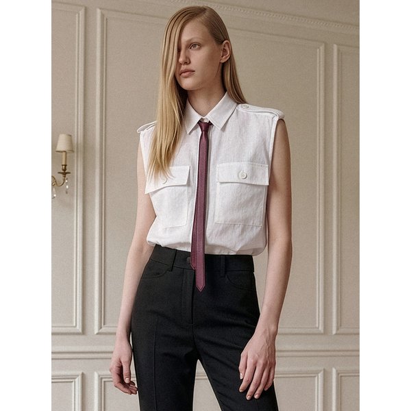 Linen Safari Sleeveless Shirt[White(UNISEX)]_UTS-SS21
