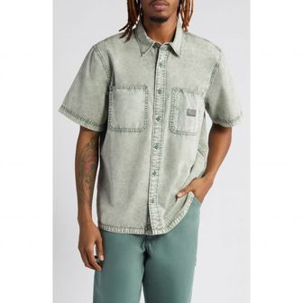 이스퀘어 5052361 Dickies Newington Acid Wash Short Sleeve Cotton Button-Up Shirt