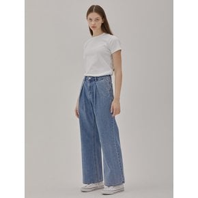 TUCK WIDE LONG DENIM PANTS BLUE