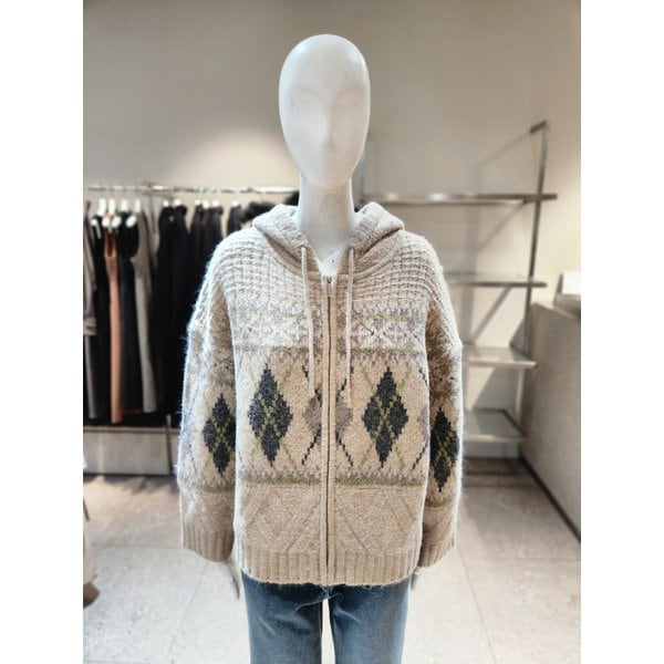 [여주점] [나이스클랍] 아가일 패턴 니트 후드 집업 A254PWKA18