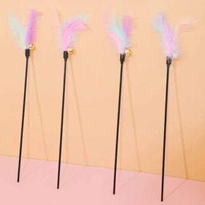 고양이 장난감 예쁜 무지개색상 낚시대 깃털 놀이 낙싯대 용품 캣닢