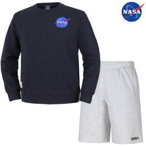 NASA 나사 남녀공용 면 세미 오버핏 와펜 맨투맨+면 반바지 세트  N-253UNV+N-062PMW 빅사이즈