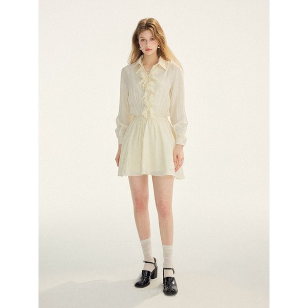 크림 러플 미니원피스