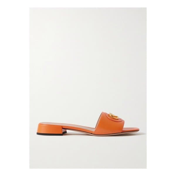 브이로고 장식 가죽 슬라이더 오렌지 1647597350077136