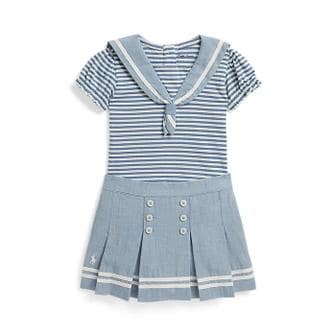 폴로 랄프 로렌 랄프 로렌 베이비 여아 저지 세일러 탑 앤 샴브레이 스커트(CWPO2STF2U20005400)