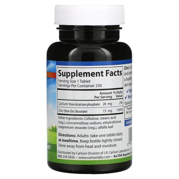 해외배송 Carlson Labs 칼슨 징크 아연 15mg 250정 Zinc