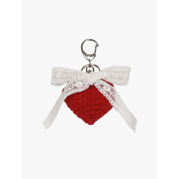 CROCHET HEART RIBBON KEYRING_RED
