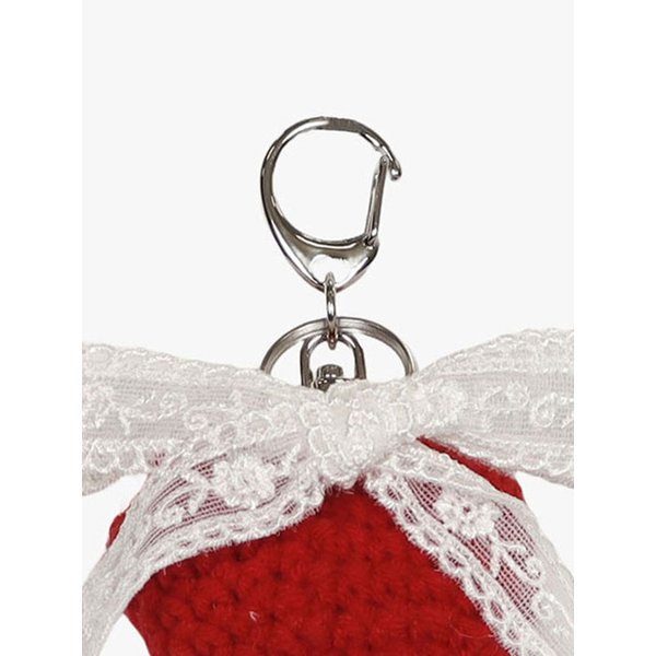 CROCHET HEART RIBBON KEYRING_RED