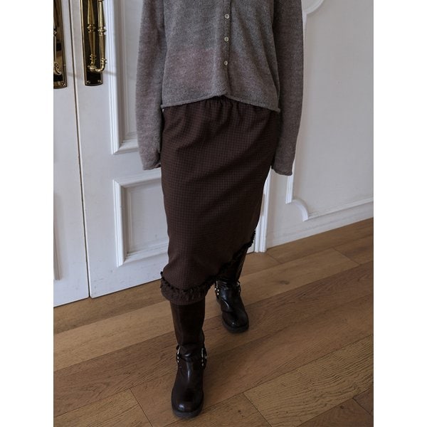 Daily Banding Check Frill Skirt Brown