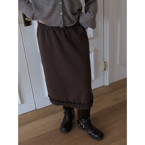 Daily Banding Check Frill Skirt Brown