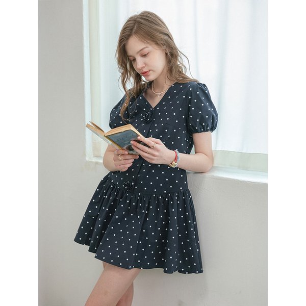 DD_Rose button dot mini dress_NAVY