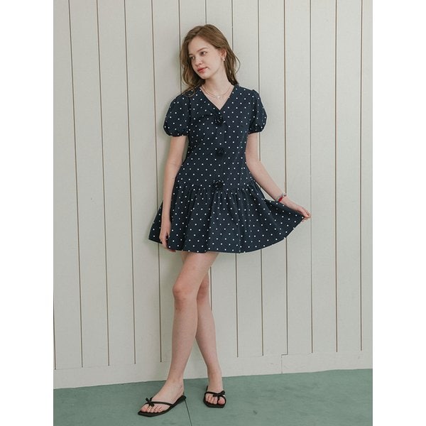 DD_Rose button dot mini dress_NAVY