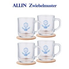 ALLIN 알린 쯔비벨블루 북유럽풍 딜라이트 손잡이글라스머그잔 300ML 4P (알린코르크컵받침4P증정)