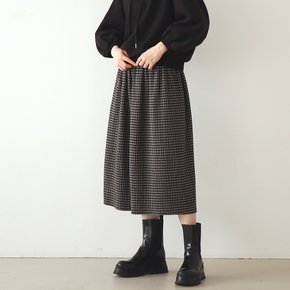 Check Pleated Banding Skirt - BLACK