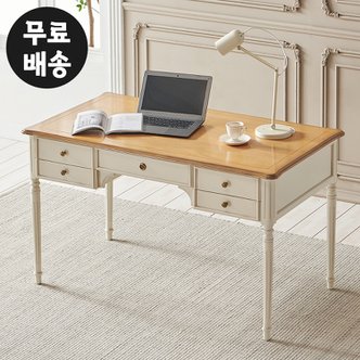 벤티스가구 뉴렌 마호가니 원목 엔틱 서랍형 책상 1인용 서재 일자(1350/아이보리)