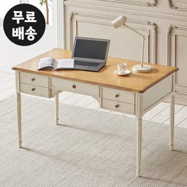 벤티스가구 뉴렌 마호가니 원목 엔틱 서랍형 책상 1인용 서재 일자(1350/아이보리)