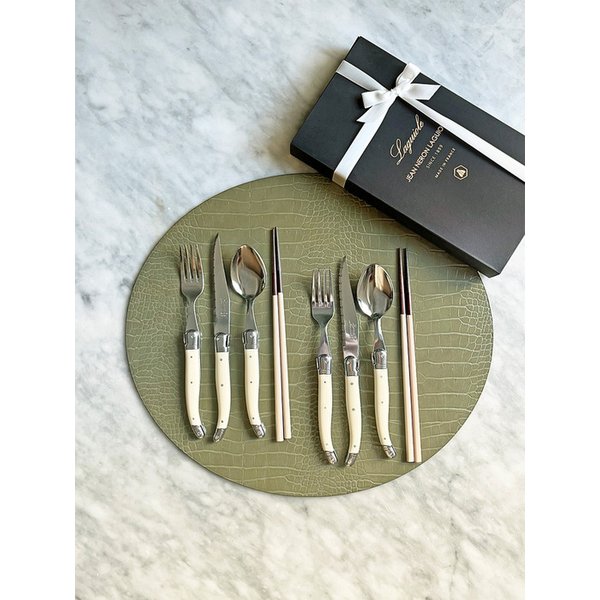 [선물포장] 장네론 라귀올 테이블양식기 아이보리 & 샌들 젓가락 2인 세트