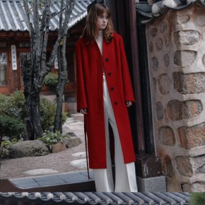 LE MONDE Cashmere Virgin Wool Collarless Coat_Red