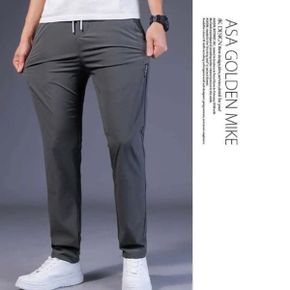 남성 시원한 검정 SS 고무줄 폴리 차콜 팬츠_P399738291