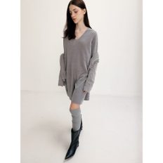 [Valoa] Velvet Aline Mini Knit Dress  Grey (WE385UC223)