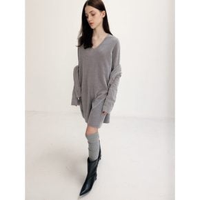 [Valoa] Velvet Aline Mini Knit Dress  Grey (WE385UC223)