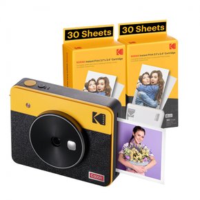 Kodak KODAK Mini Shot 3 Retro 4PASS 2-in-1 인스턴트 카메라 & 포토 프린터+68매 번들,옐로우