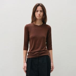 울 텐셀컷 오프 7부 티셔츠_brown