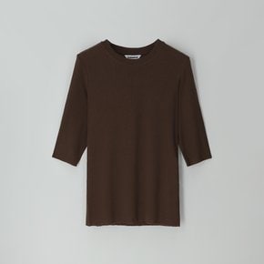 울 텐셀컷 오프 7부 티셔츠_brown