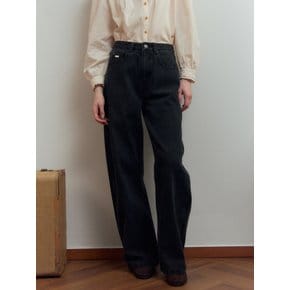 French Curved Denim Pants Black