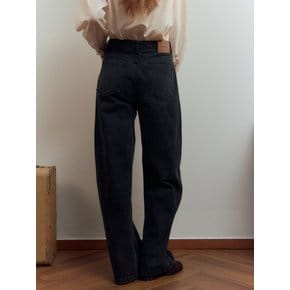 French Curved Denim Pants Black