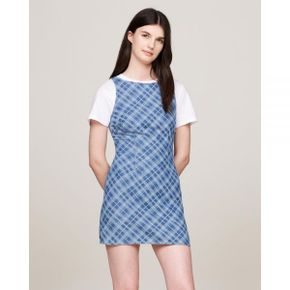 5224074 Tommy Hilfiger Tartan Check Chambray Mini Slip Dress - Grid