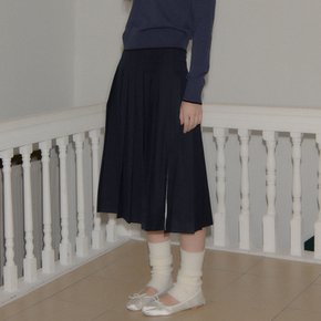 Side Slit Pleated Midi Skirt Navy