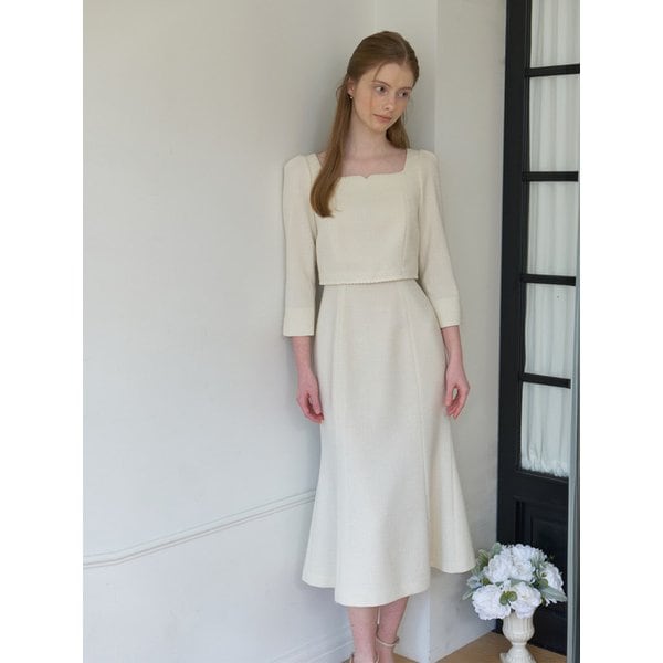 포시즌 프롬 레이어드 트위드 드레스_Cream