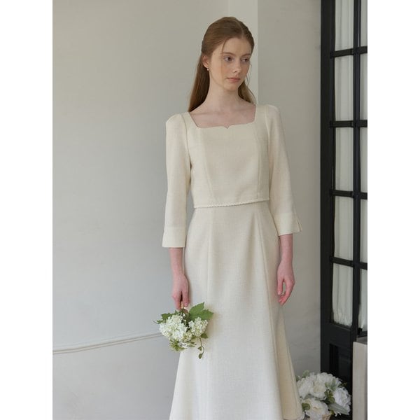 포시즌 프롬 레이어드 트위드 드레스_Cream