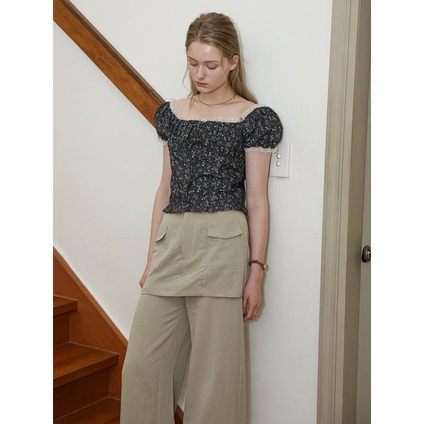 DD_Floral smocked puff sleeve top_DARK BROWN