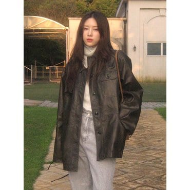 보카바카 [유하 PICK] Open Collar Leather Jacket (2 color) VC2478JK701M