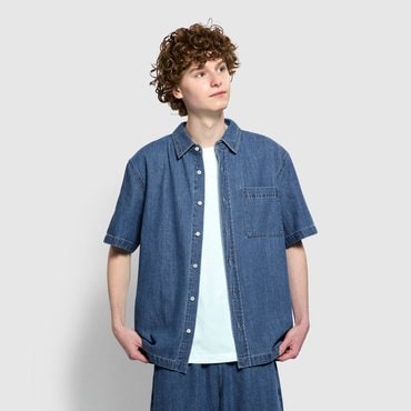 JAJU 25 S/S  남 해지 데님 반팔 셔츠  J115203311