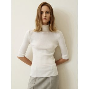 Premium Turtleneck Rib Knit Top White