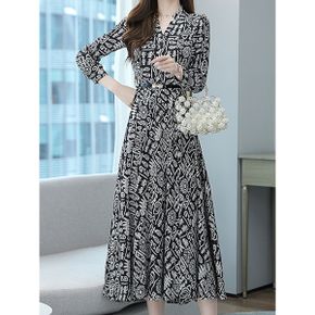 빌루 기하학 패턴 플레어 원피스_P405156389