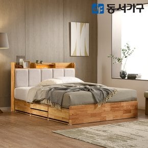 [편백황토숯]비엘 LED 패브릭 쿠션헤드 원목 4단 수납 침대 Q +  볼케미컬폼 매트 DF645406
